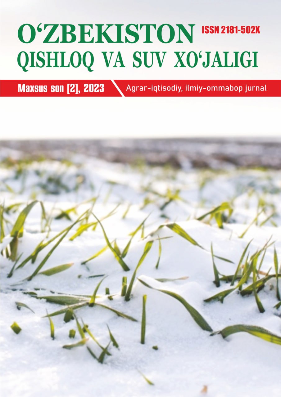 O‘ZBEKISTON QISHLOQ VA SUV XO'JALIGI №- Maxsus son (2), 2023 Agrar-iqtisodiy, ilmiy-ommabop jurnal