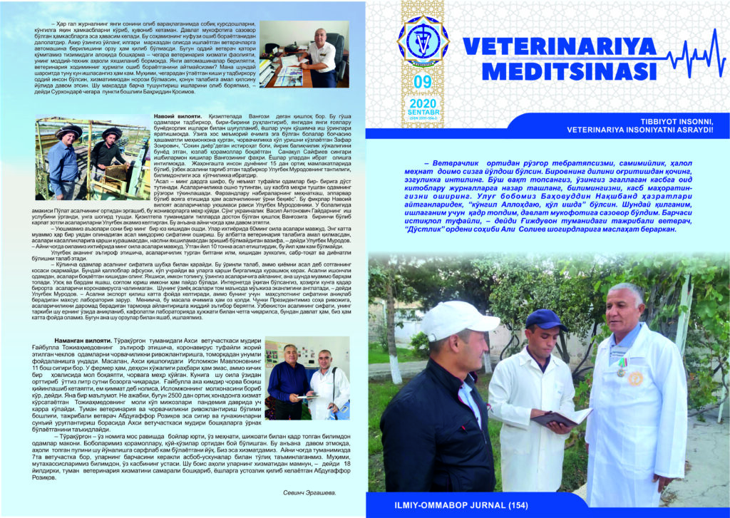 VETERINARIYA MEDITSINASI Oylik ilmiy-ommabop nashr №9. 2020