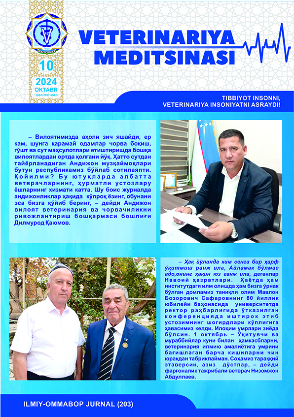 VETERINARIYA MEDITSINASI Oylik ilmiy-ommabop nashr №10. 2024