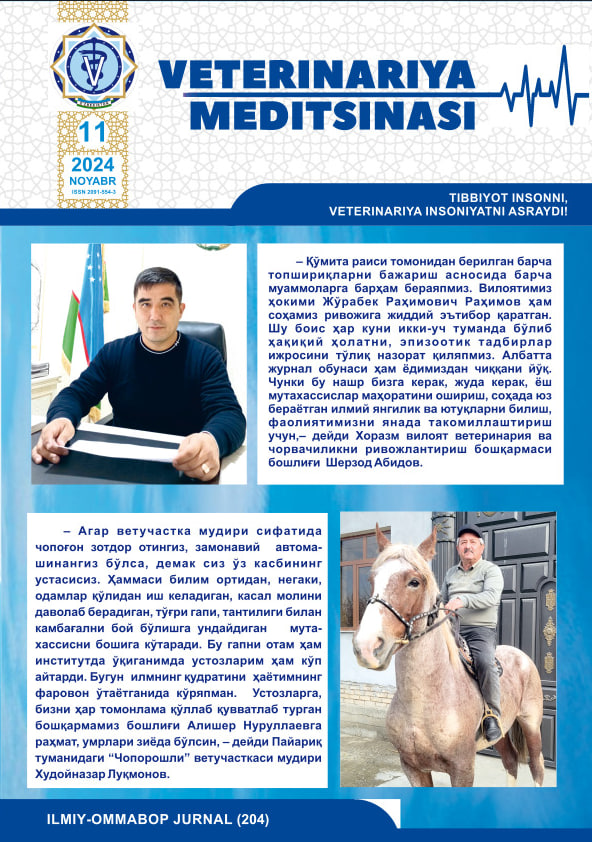 VETERINARIYA MEDITSINASI Oylik ilmiy-ommabop nashr №11. 2024