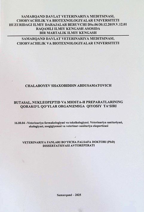 Butasal, Nukleopeptid va Miosta-H preparatlarining qorako'l qo'ylar organizmiga qiyosiy ta'siri