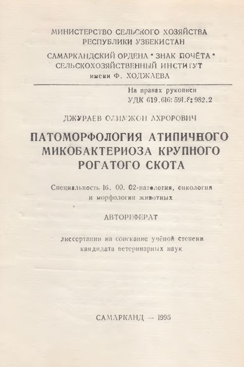 Патоморфология атипичного микобактериоза крупного рогатого скота
