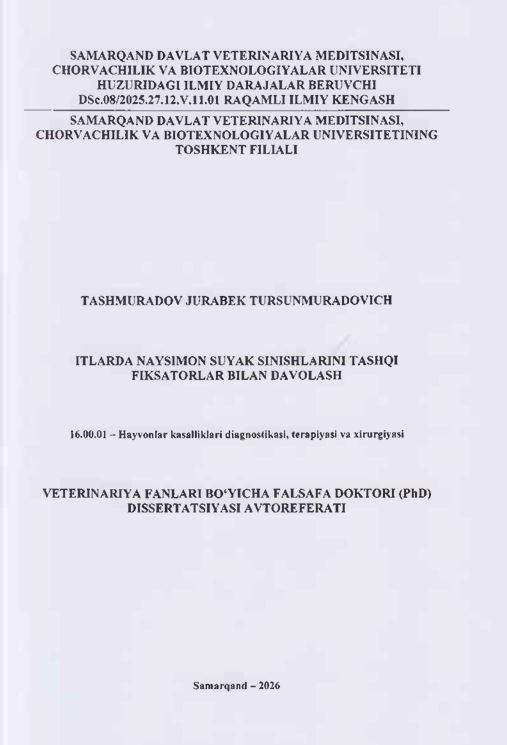 ITLARDA NAYSIMON SUYAK SINISHLARINI TASHQI FIKSATORLAR BILAN DAVOLASH