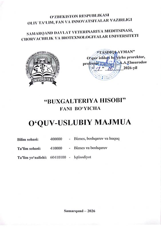 2026/27-“Buxgalteriya hisobi” fani OʻUM 3-kurs_iqtisodiyot