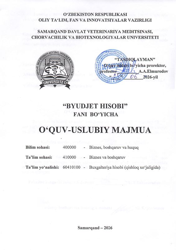 2026/27-“Byudjet hisobi” fani OʻUM 4-kurs_buxgalteriya hisobi_qishloq xo'jaligida