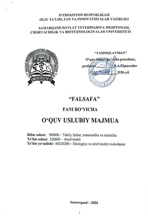 2026/27 “Falsafa” fani bo'yicha O’UM_ekologiya