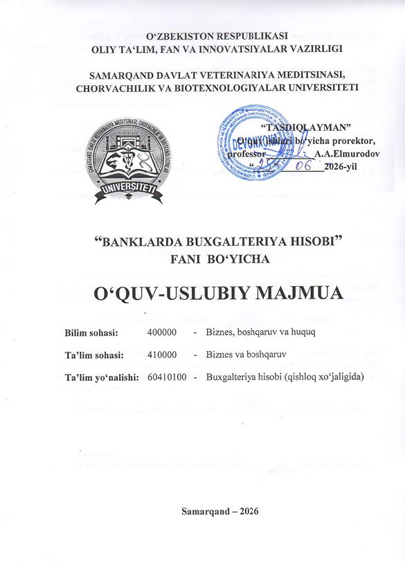 2026/27-“Banklarda buxgalteriya hisobi” fani OʻUM 4-kurs_buxgalteriya hisobi_qishloq xo'jaligida