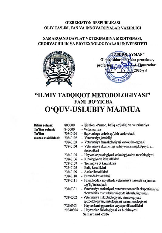 2026/27 “Ilmiy tadqiqot metodologiyasi” fani bo‘yicha O‘UM