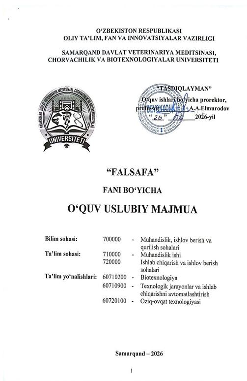 2026/27 “Falsafa” fani bo'yicha O’UM_biotexnologiya