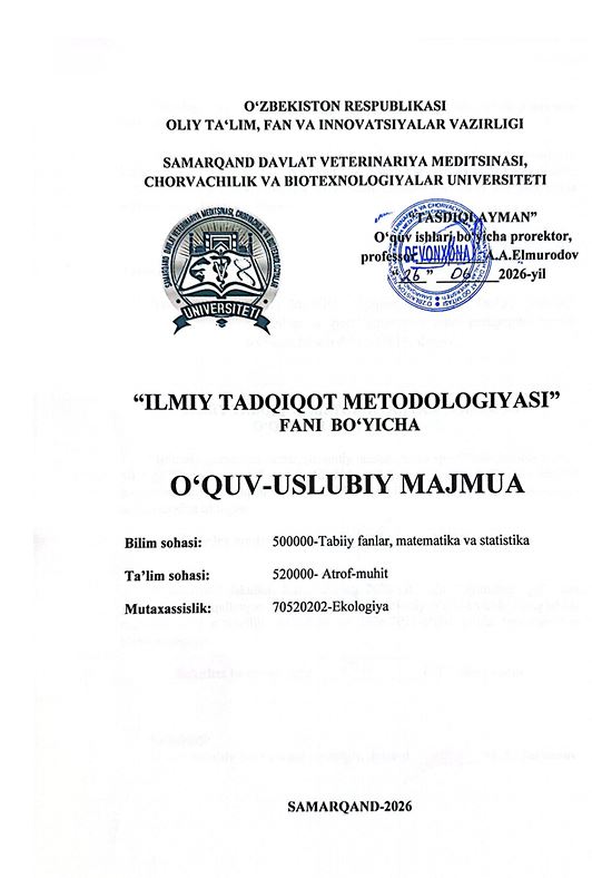 2026/27 “Ilmiy tadqiqot metodologiyasi” fani bo‘yicha O‘UM_Ekologiya