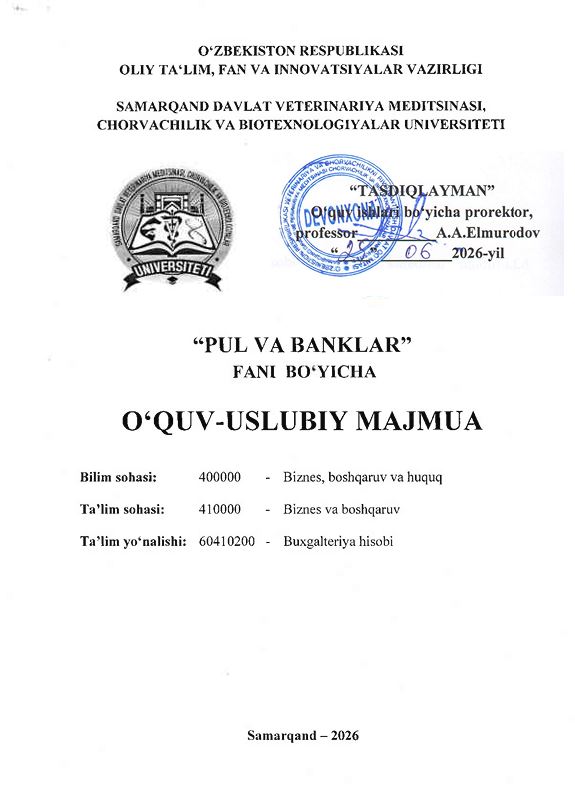 2026/27-“Pul va banklar” fani OʻUM 2-kurs_buxgalteriya hisobi