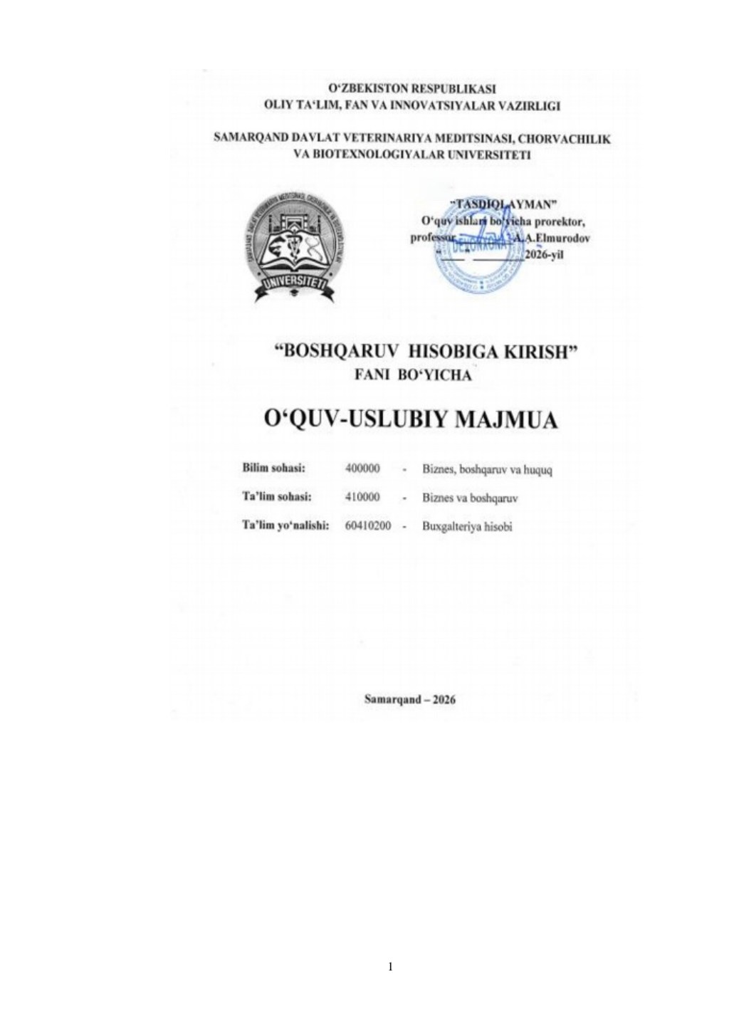 2026/27-“Boshqaruv hisobiga kirish ” fani OʻUM 2-kurs_buxgalteriya hisobi