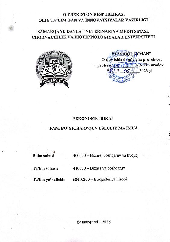 2026/27 “Ekonometrika” fani bo‘yicha O’UM_bux_xisobi