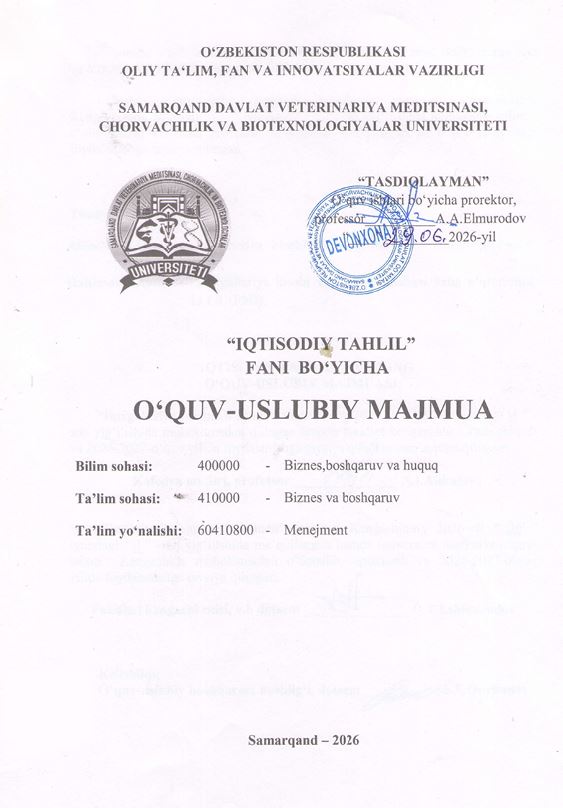 2026/27-“Iqtisodiy tahlil” fani OʻUM 4-kurs_menejment