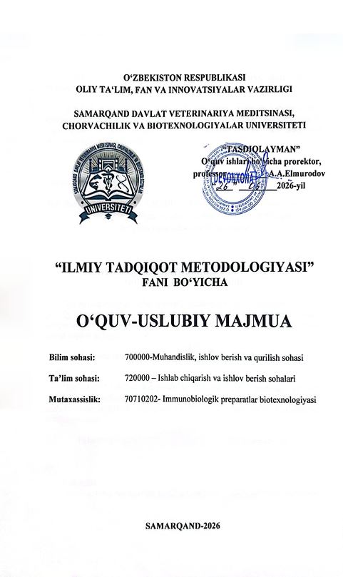 2026/27 “Ilmiy tadqiqot metodologiyasi” fani bo‘yicha O‘UM