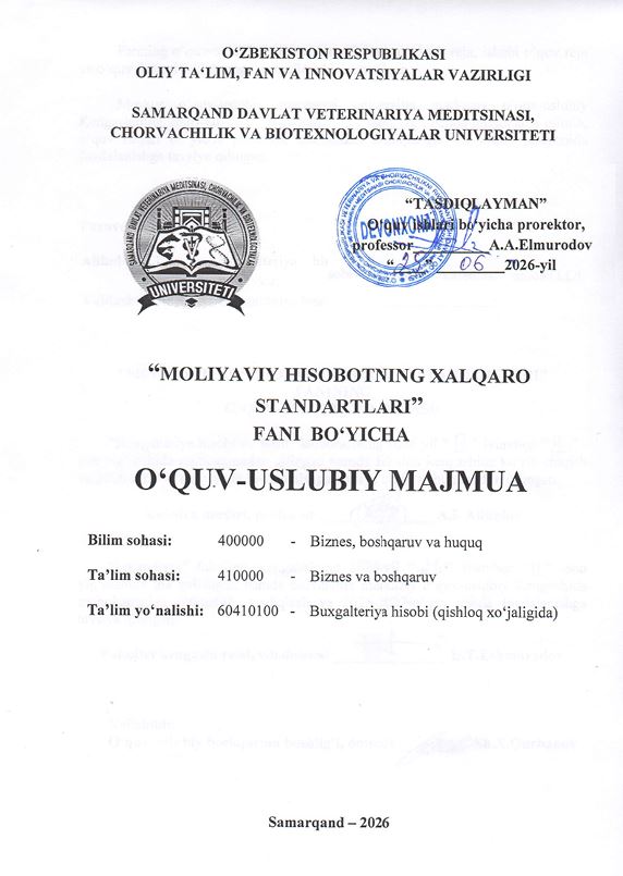 2026/27-“Moliyaviy hisobotning xalqaro standartlari” fani OʻUM 4-kurs_ buxgalteriya hisobi_qishloq xo'jaligida