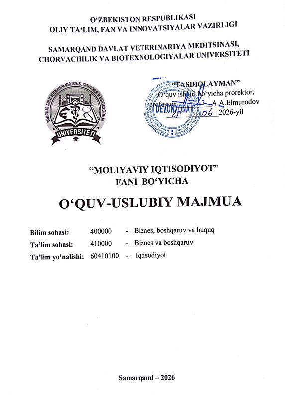 2026/27-“Moliyaviy iqtisodiyot” fani OʻUM 3-kurs_iqtisodiyot